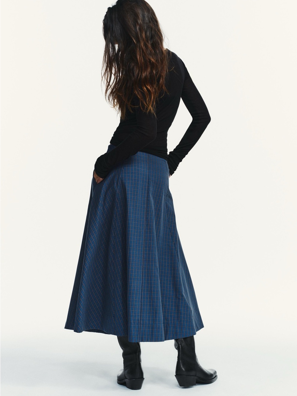 ZARA Blue Plaid A-Line Midi Skirt size XS - Picture 3 of 4